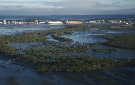 Flooded marshes surround Brisbane's shipping port following Cyclone Marcia, February 22, 2015. REUTERS/Jason Reed