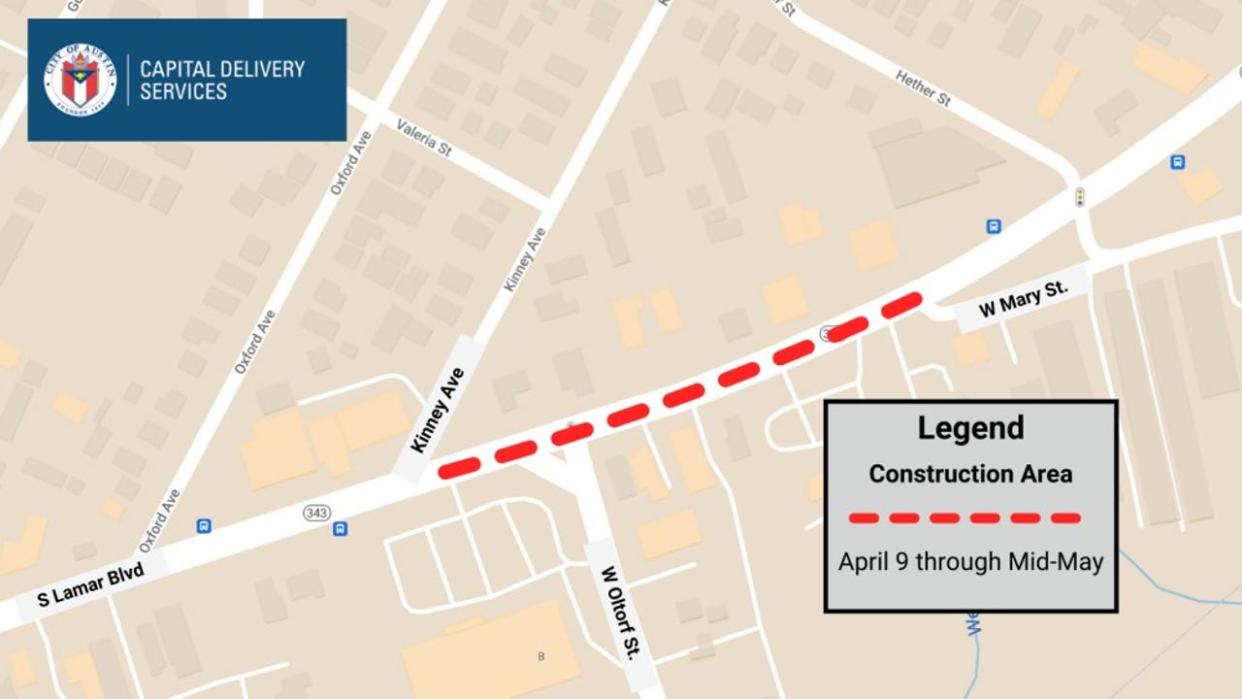 <div>There will be traffic changes impacting S. Lamar Boulevard between Kinney Avenue and W. Mary Street due to construction.</div> <strong>(City of Austin)</strong>