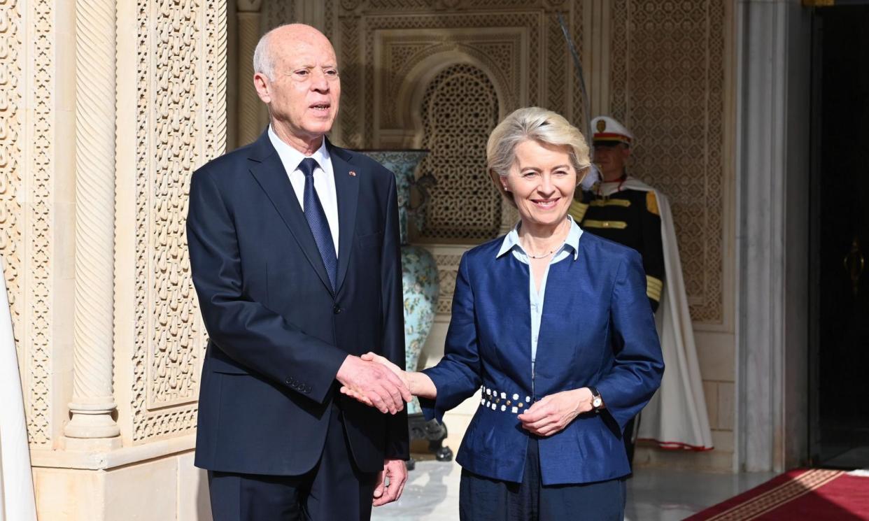 <span>Tunisia’s president, Kais Saied, with the head of the European Commission, Ursula von der Leyen, last year.</span><span>Photograph: APAImages/Shutterstock</span>