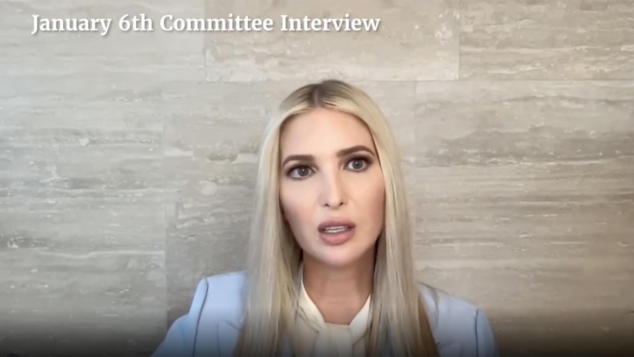 Ivanka Trump is seen in video testimony below caption reading: January 6th Committee Interview