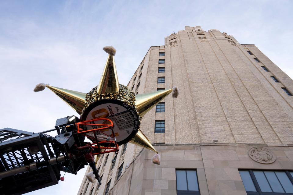 A New Year's Eve piñata at 663 Main Avenue in Passaic before a test run on Thursday, December 29, 2022.