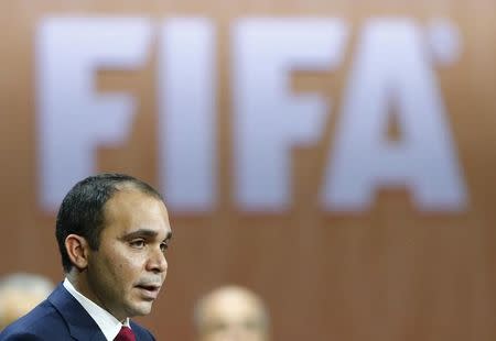 Prince Ali bin Al Hussein of Jordan, FIFA presidential candidate, speaks before the election process at the 65th FIFA Congress in Zurich, Switzerland, May 29, 2015. REUTERS/Arnd Wiegmann