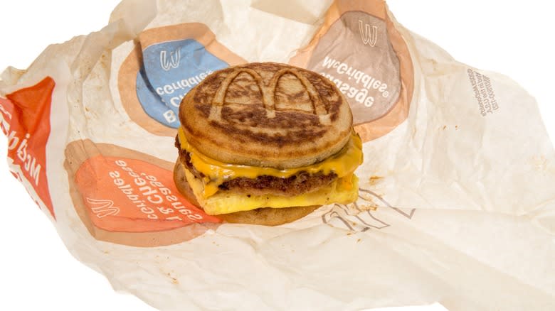 McDonalds sausage egg and cheese McGriddle on wrapper