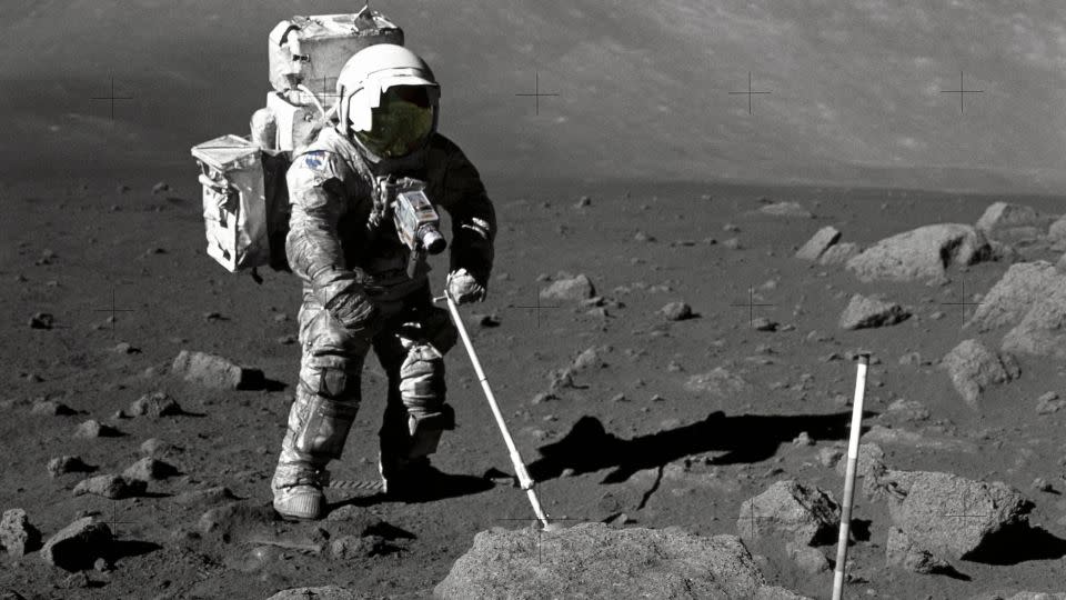 Geologist and astronaut Harrison Schmitt used an adjustable sampling scoop to retrieve lunar samples during the Apollo 17 mission in 1972. - NASA