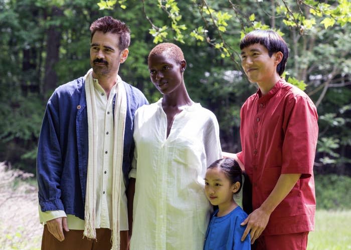 Colin Farrell, Jodie Turner-Smith, Malea Emma Tjandrawidjaja, and Justin H Min pose for a photo together