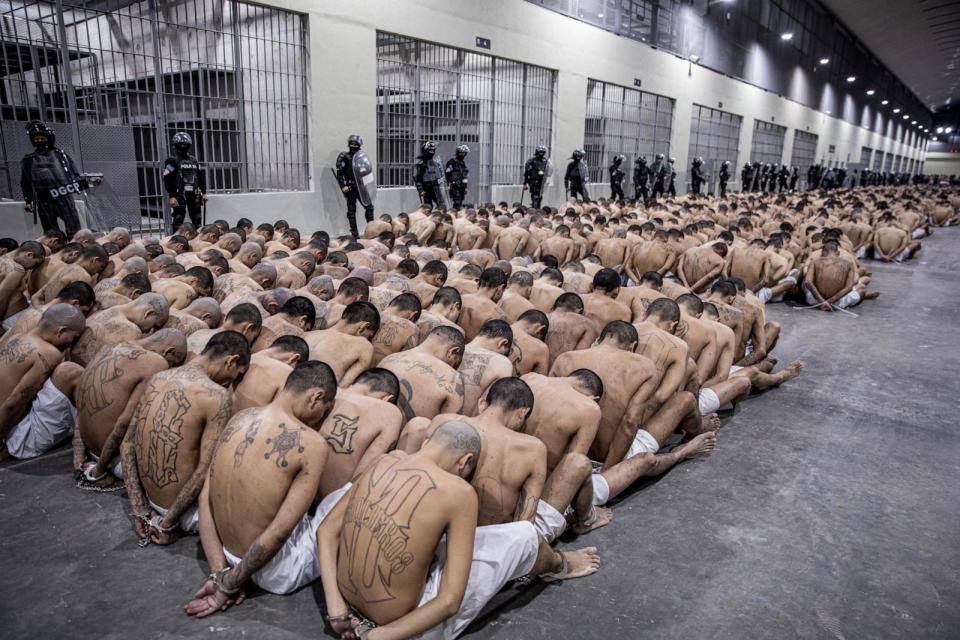 PHOTO: A second group of 2,000 detainees are moved to the mega-prison Terrorist Confinement Centre (CECOT), March 15, 2023, in Tecoluca, El Salvador. (Presidencia El Salvador via Getty Images )