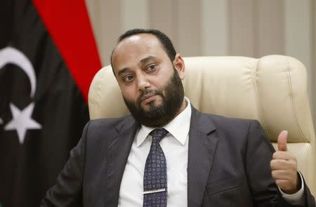 Mashallah Zwai, Oil Minister in rival Prime Minister Omar al-Hassi's government, speaks during an interview with Reuters in Tripoli November 25, 2014. REUTERS/Ismail Zitouny