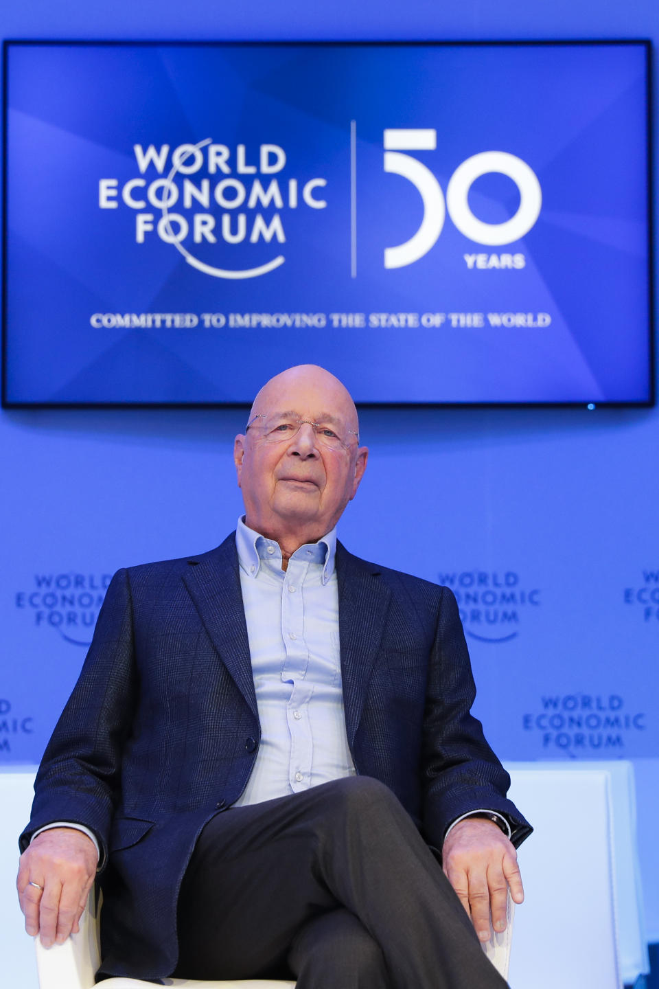 Klaus Schwab, founder and Executive Chairman of the World Economic Forum poses for a photo after an interview with the Associated Press in Davos, Switzerland, Sunday, Jan. 19, 2020. The 50th annual meeting of the forum will take place in Davos from Jan. 20 until Jan. 24, 2020. (Photo/Markus Schreiber)