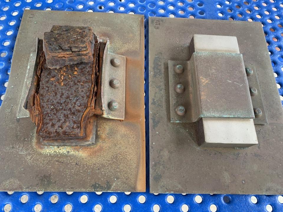 Metal samples used to test potential corrosion on the Statue of Liberty's support structure.