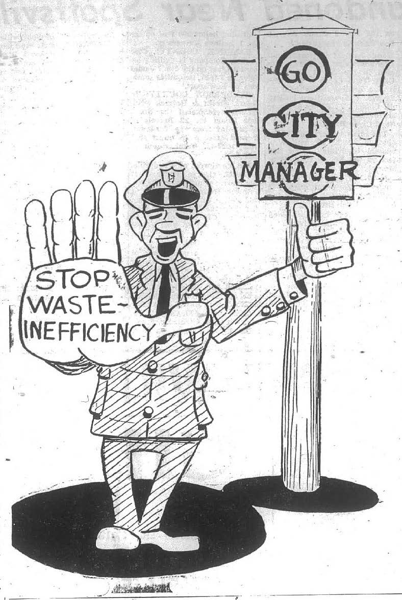 This cartoon ran alongside The Gleaner's editorial of Nov. 3, 1963, which strongly advocated switching to the city manager form of government. Henderson voters agreed two days later, approving the change 1,995 to 952. The change became effective at the beginning of 1966.