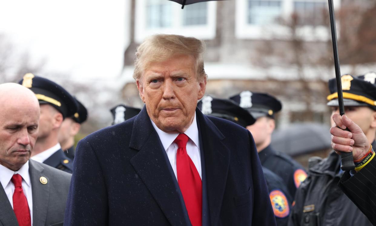 <span>Donald Trump in Massapequa, New York, on 28 March.</span><span>Photograph: hoo-me.com/MediaPunch/Rex/Shutterstock</span>