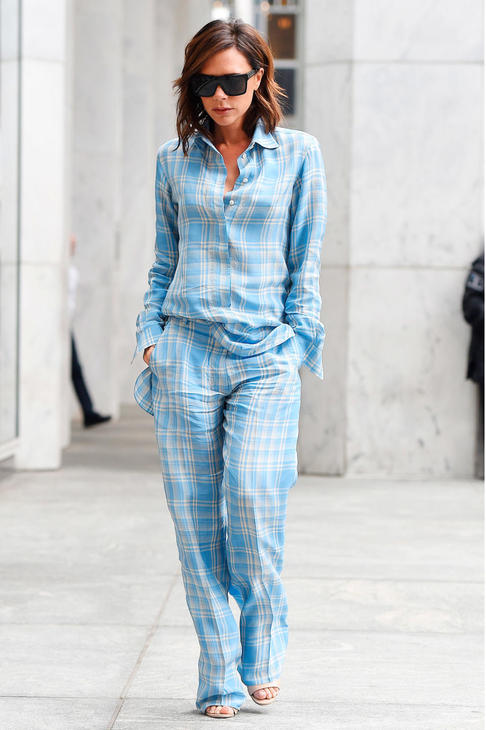 <p><strong>7 June</strong> Victoria Beckham tapped into the pyjama trend in a checked blue co-ord as she made her way around New York.</p>