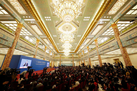 Members of the media attend a news conference by Chinese Premier Li Keqiang following the closing session of the National People's Congress (NPC) at the Great Hall of the People in Beijing, China March 15, 2019. REUTERS/Jason Lee