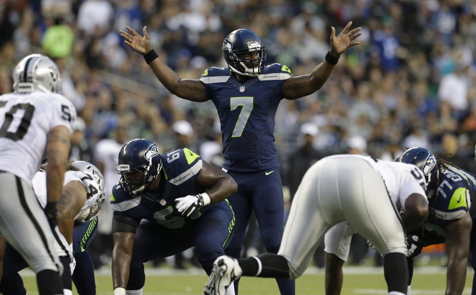 Former Seattle Seahawks quarterback Tarvaris Jackson died Sunday in a car crash. He was 36. (AP Photo/Elaine Thompson)