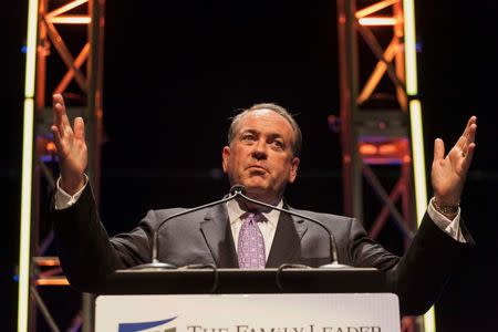 Former Arkansas Governor Mike Huckabee speaks at the Family Leadership Summit in Ames, Iowa, in this August 9, 2014 file photo. REUTERS/Brian Frank/Files