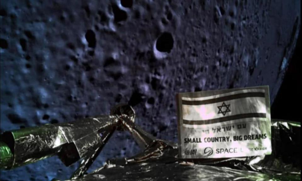 A photograph of the lunar surface taken by the camera on board the Israeli moon probe Beresheet, which crash-landed on 11 April.