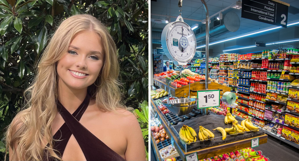 Composite image of Lulu Breen and supermarket groceries.