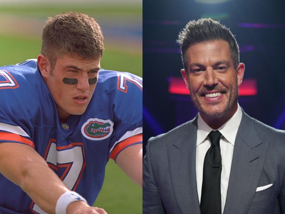 Jesse Palmer on a football field at 19 in 1997 and on set in 2023.
