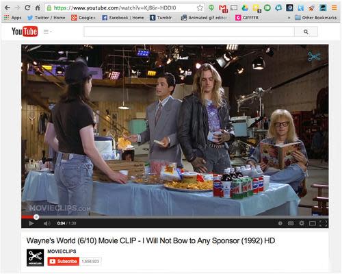 YouTube screenshot showing  Wayne's World movie