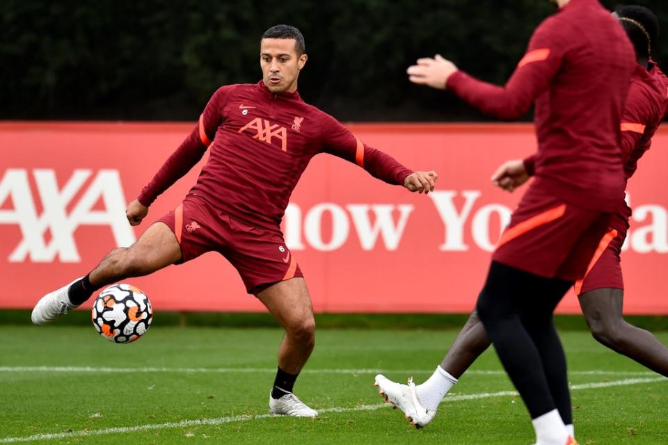 Thiago Alcantara was back in Liverpool training on Thursday  (Liverpool FC via Getty Images)