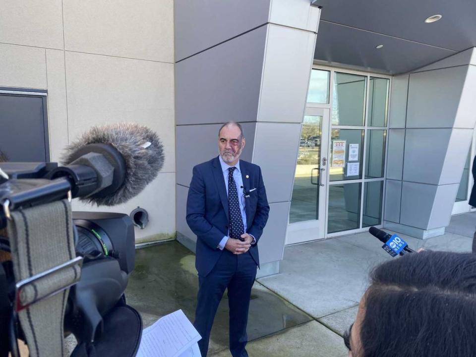 Placer County District Attorney Morgan Gire on Friday afternoon speaks to news reporters after a court hearing for a Roseville couple, Kimberly and Cory Blakley, who are accused of murder, torture and child abuse in the death of their 9-year-old adopted son.