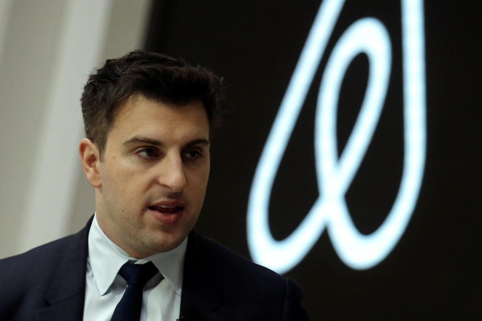 Brian Chesky, CEO and Co-founder of Airbnb, speaks to the Economic Club of New York at a luncheon at the New York Stock Exchange (NYSE) in New York, U.S. March 13, 2017. REUTERS/Mike Segar