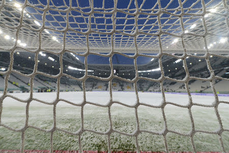 Soccer Football - Serie A - Juventus v Atalanta - Allianz Stadium, Turin, Italy - February 25, 2018 General view of the snow on the pitch before the match was postponed REUTERS/Massimo Pinca