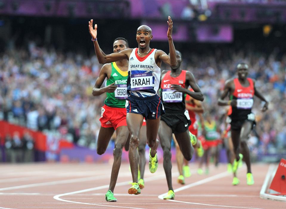 16: Mo Farah 5,000m and 10,000m double victory, 2012. (Getty)