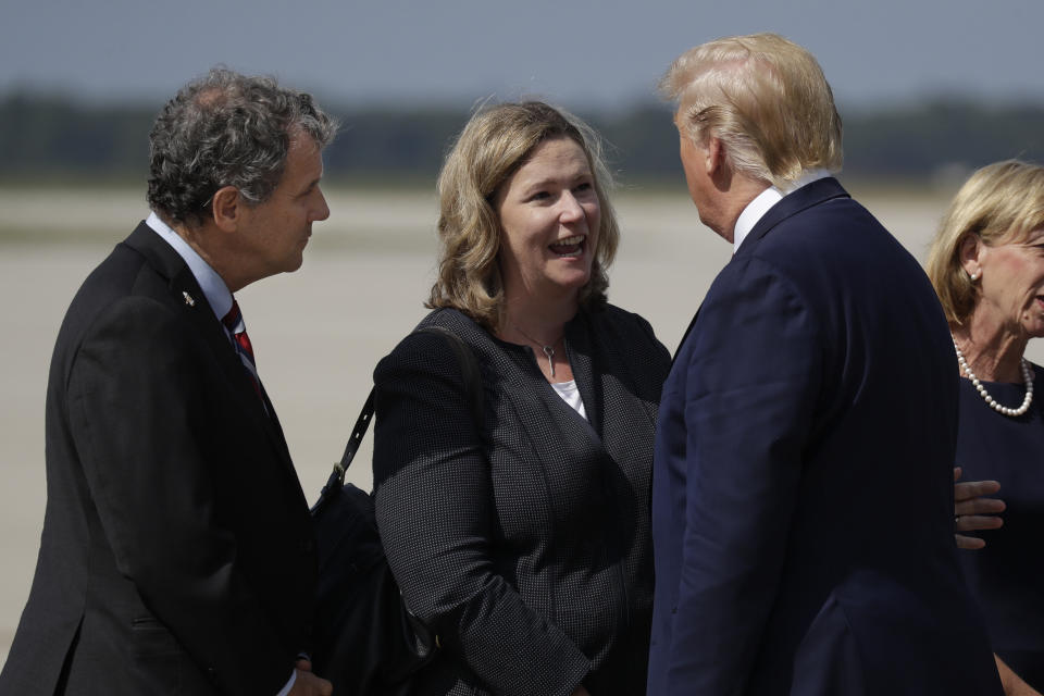 Sen. Sherrod Brown (D-Ohio) and Mayor Nan Whaley met with President Trump several days after the Aug. 4 mass shooting in Dayton. (Photo: ASSOCIATED PRESS)