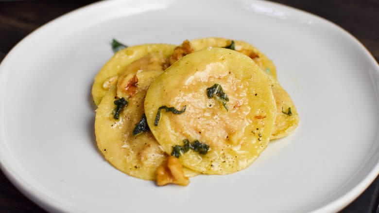 butternut squash ravioli on plate