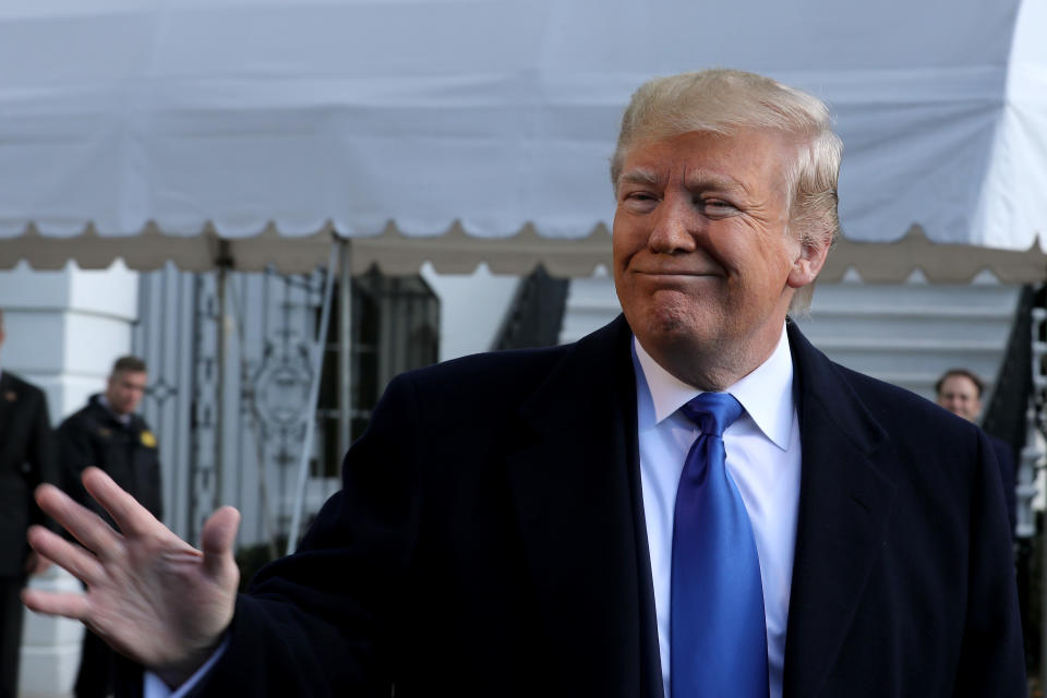 U.S. President Donald Trump talks to reporters before boarding Marine One and departing the White House on Nov. 08, 2019 in Washington, DC. (Photo: Chip Somodevilla/Getty Images)