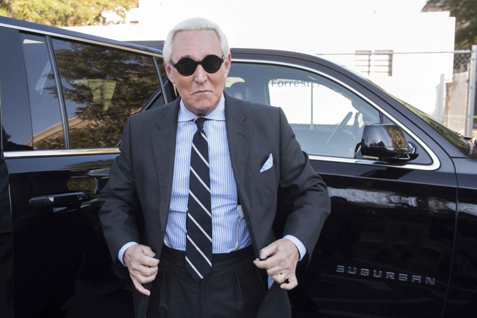 Roger Stone arrives at federal court in Washington. 