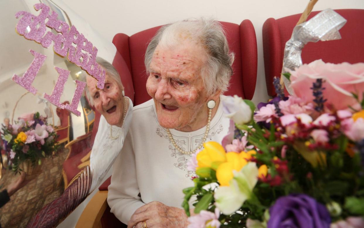 One of Britain's supercentenarians Lilian Priest celebrating her 111th birthday this month - BNPS