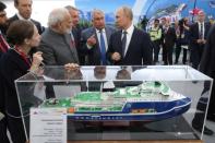 Russian President Putin and Indian Prime Minister Modi visit the shipbuilding plant "Zvezda" outside Vladivostok