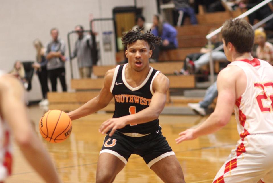 Southwest's Isaiah Sudlow drives to the basket against Lejeune on Thursday. 