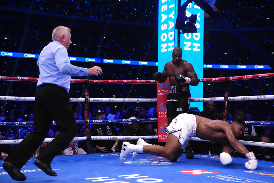 Daniel Dubois knocks out Anthony Joshua in the IBF World Heavy weight bout at Wembley Stadium, London. Picture date: Saturday September 21, 2024. (Photo by Bradley Collyer/PA Images via Getty Images)