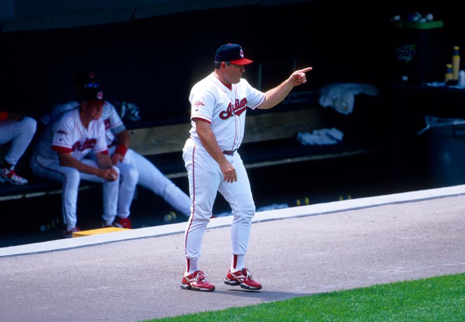 Cleveland manager Mike Hargrove in action at Jacobs Field during the 1998 season.