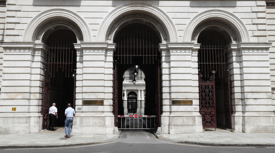 A general view of the British Foreign and Commonwealth office in London, Wednesday, July 10, 2019. Britain's ambassador to the United States Kim Darroch resigned Wednesday, just days after diplomatic cables criticizing President Donald Trump caused embarrassment to two countries that often celebrate having a "special relationship." The resignation of Darroch came a day after Trump lashed out at him on Twitter describing him as "wacky" and a "pompous fool" after leaked documents revealed the envoy's dim view of Trump's administration.(AP Photo/Alastair Grant)