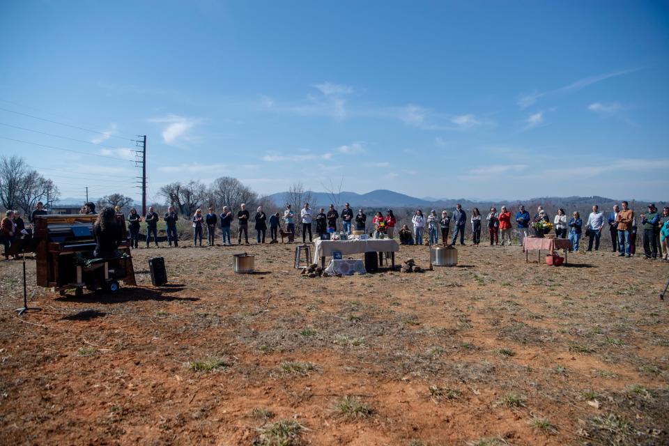 Community members gather at the groundbreaking of Haywood Street Community Development’s deeply-affordable apartment complex, February 21, 2024.