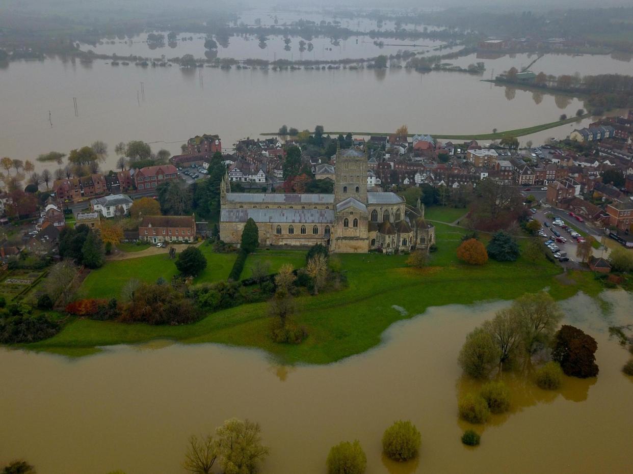 Aerial view of the market town of Tewkesbury in Gloucestershire: SWNS