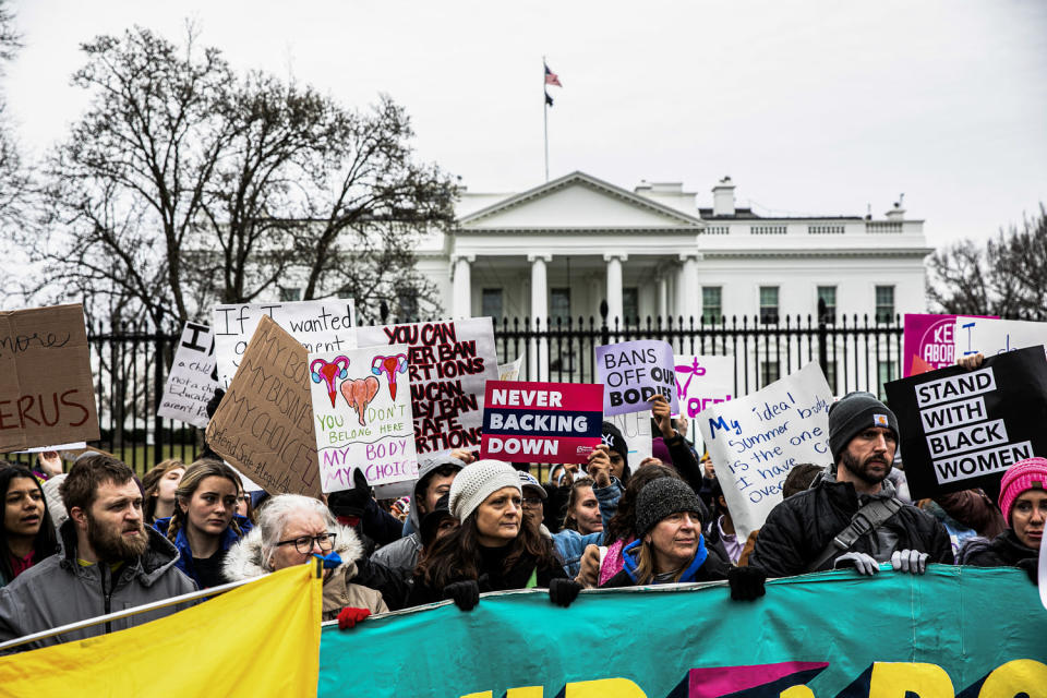 Demonstrators during a Women's March rally outside the White House during the 50th anniversary of the US Supreme Court's Roe v. Wade ruling in Washington, DC., on Jan. 22, 2023.   (Valerie Plesch / Bloomberg via Getty Images)