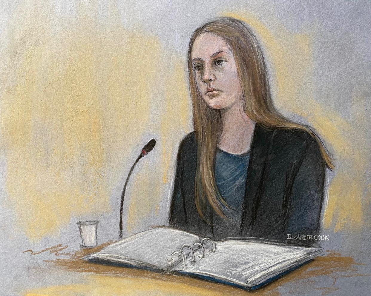 A court artist drawing of Lucy Letby giving evidence. (PA)