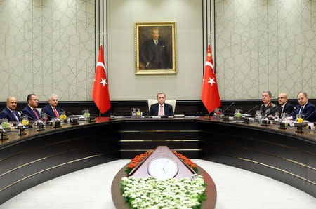 Turkish President Tayyip Erdogan chairs a National Security Council meeting in Ankara, Turkey, September 22, 2017. Kayhan Ozer/Presidential Palace/Handout via REUTERS ATTENTION EDITORS - THIS IMAGE HAS BEEN SUPPLIED BY A THIRD PARTY. NO RESALES. NO ARCHIVES