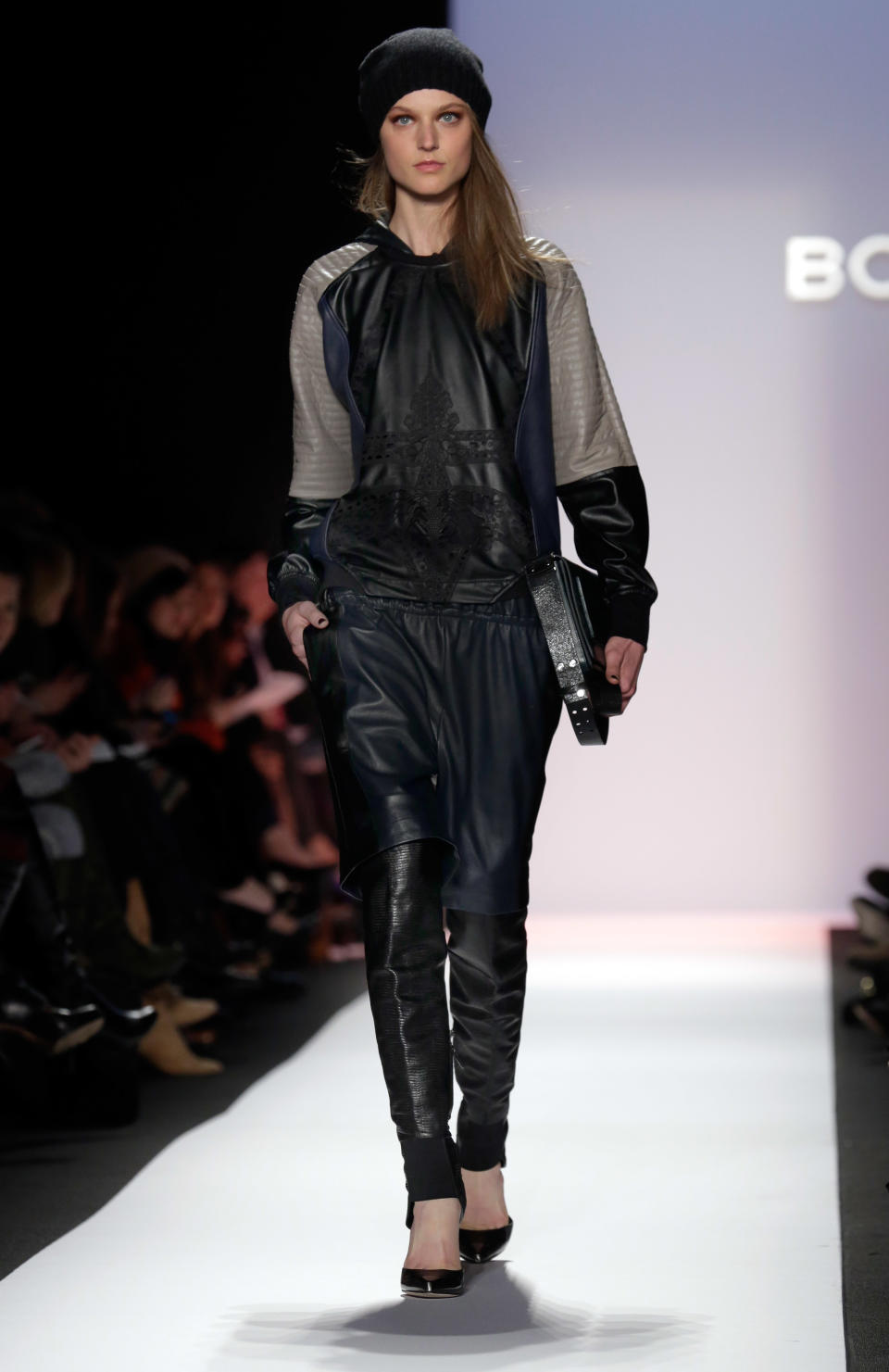 The BCBG Max Azria Fall 2013 collection is modeled during Fashion Week in New York on Thursday, Feb. 7, 2013. (AP Photo/Richard Drew)