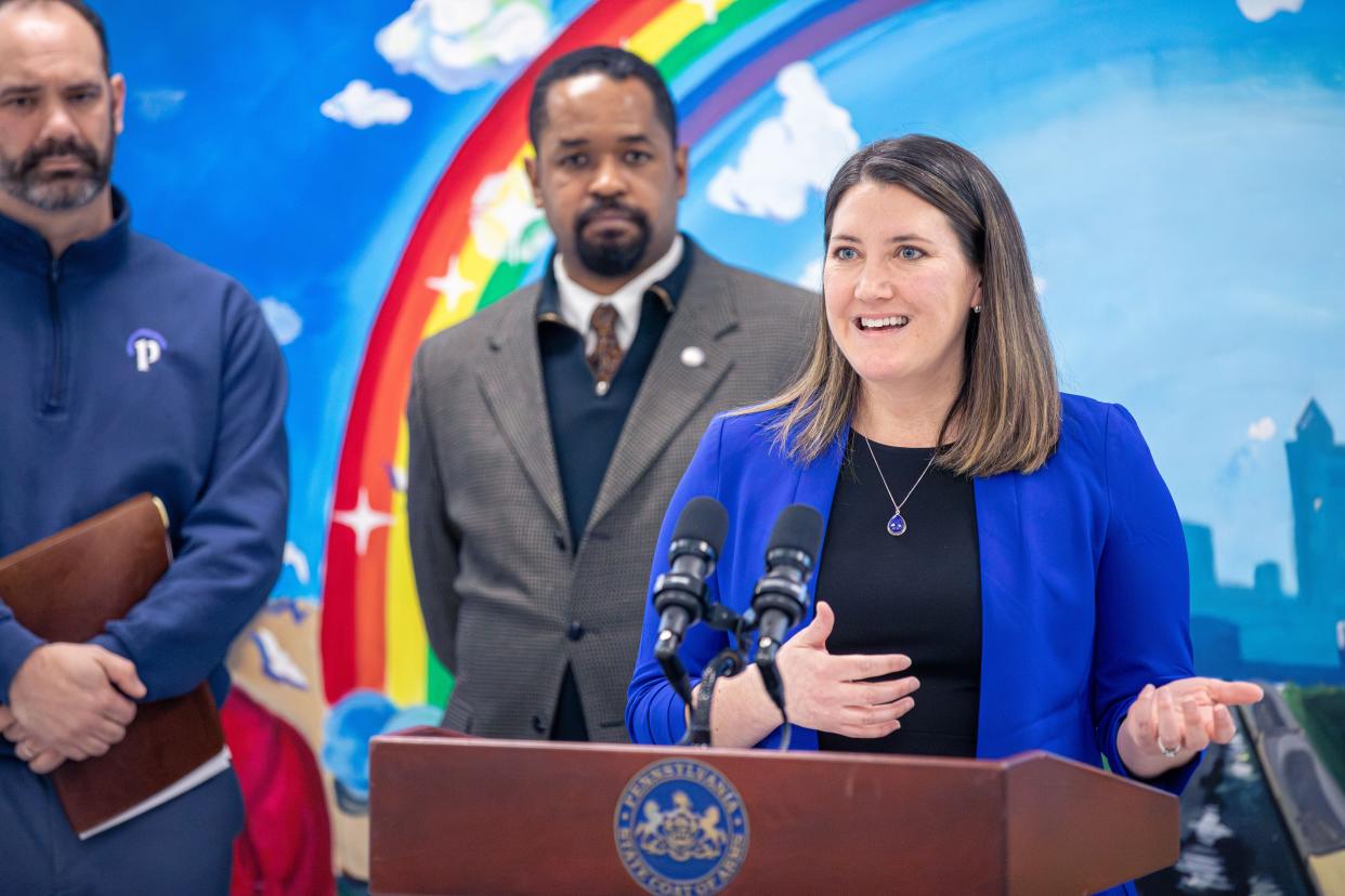 Pennie Executive Director Devon Trolley, Pennsylvania Insurance Department Commissioner Michael Humphreys, Pennsylvania Department of Human Services Secretary Dr. Val Arkoosh, and State Sen. Sharif Street announce an extensiono enroll in 2024 health coverage.