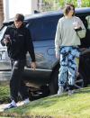 <p>Kaia Gerber and boyfriend Jacob Elordi step out in sweats to visit friends in L.A. on Wednesday. </p>