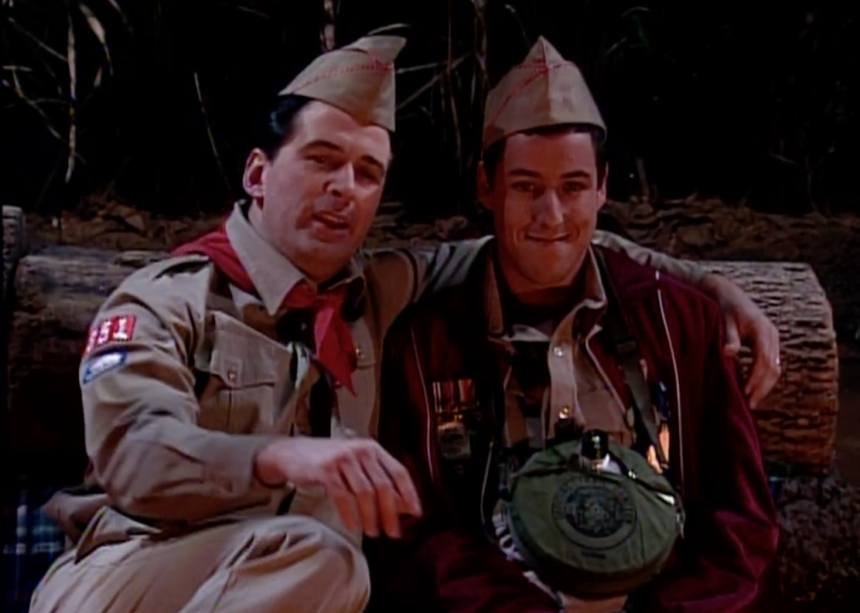 <p>In a 1994 sketch, Adam Sandler's recurring Canteen Boy character is subjected to the advances of his scoutmaster Mr. Armstrong, played by <em>SNL</em> favorite Alec Baldwin. The skit angered some viewers, who thought the skit depicted child molestation. Ultimately, a disclaimer was inserted into rebroadcasts clarifying that Canteen Boy is 27 years old.</p>