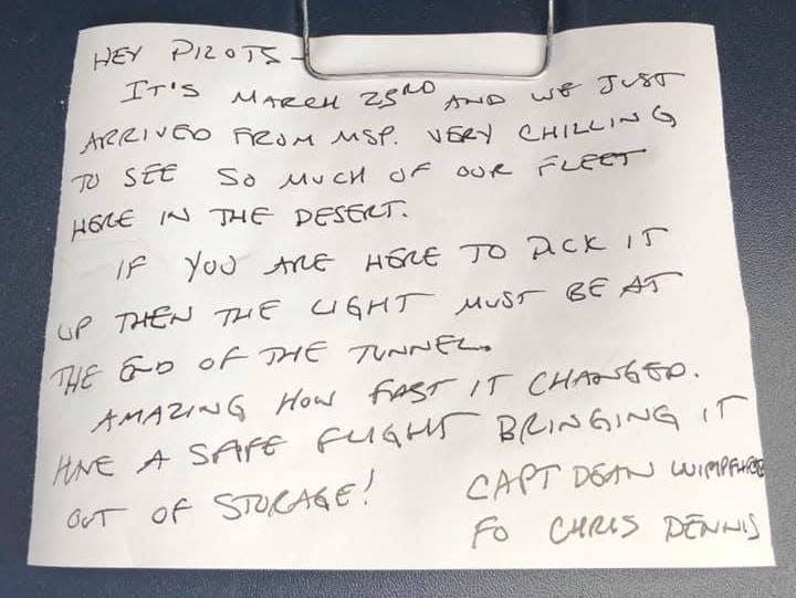 A Delta pilot's note that he left in the cockpit of a plane pre-pandemic