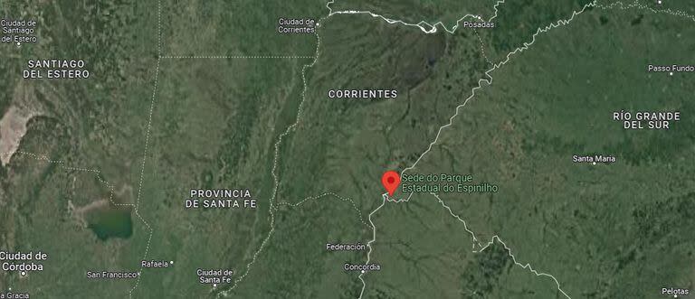 Ubicación del Parque estatal del Espinilho, en el límite fronterizo con Argentina y Uruguay