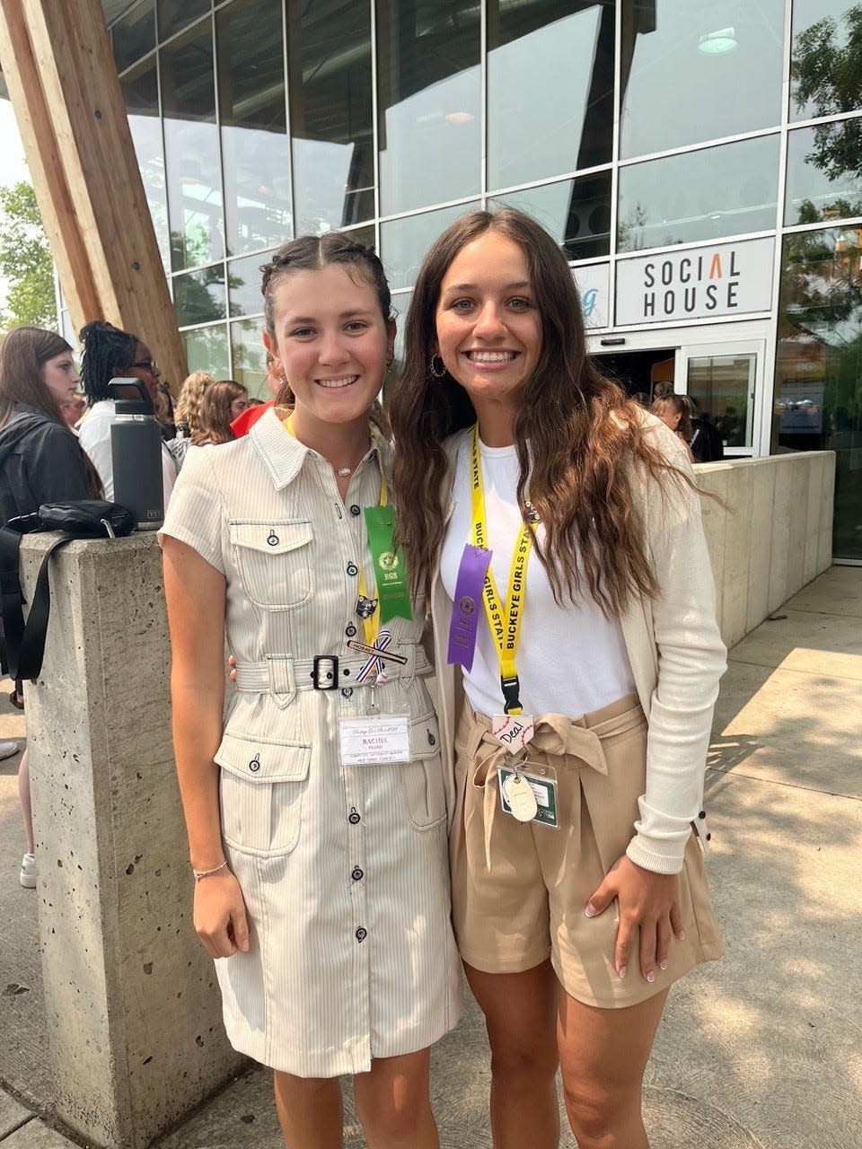 Rachel Beard, left, and Courtney Chapinski, take a moment to pose during Buckeye Girls State at Bowling Green State University.